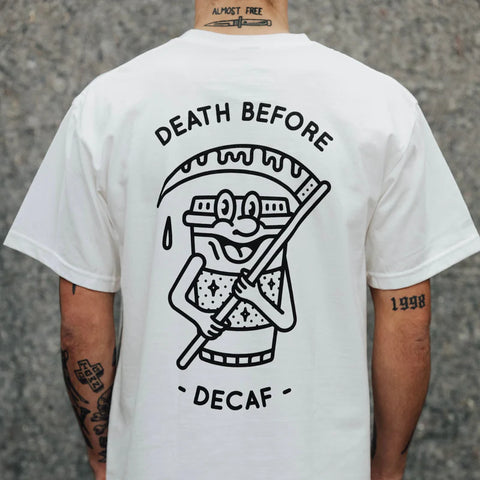 DEATH BEFORE DECAF MASCOT - WHITE